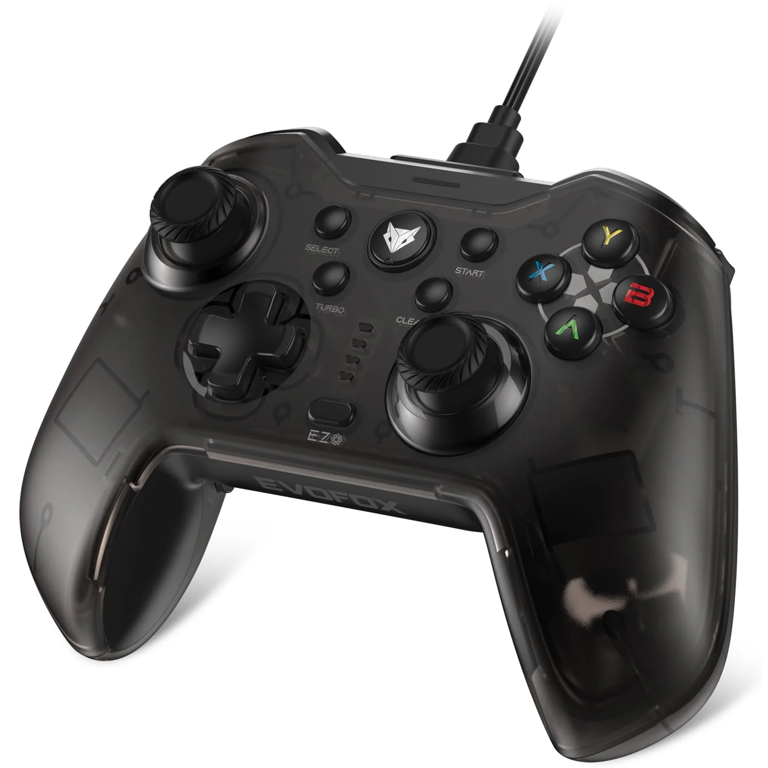 EvoFox Elite X Wired Gaming Controller for PC with 2 Programmable Macro Back Buttons, Adjustable Dual Vibration Motors,Turbo Mode,Analog Triggers, High Precision joysticks,Low Latency Plug and Play,Translucent Shell Controller for pc