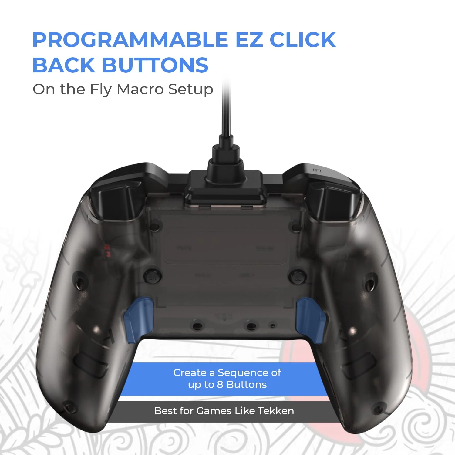 EvoFox Elite X Wired Gaming Controller for PC with 2 Programmable Macro Back Buttons, Adjustable Dual Vibration Motors,Turbo Mode,Analog Triggers, High Precision joysticks,Low Latency Plug and Play,Translucent Shell Controller for pc - Image 3