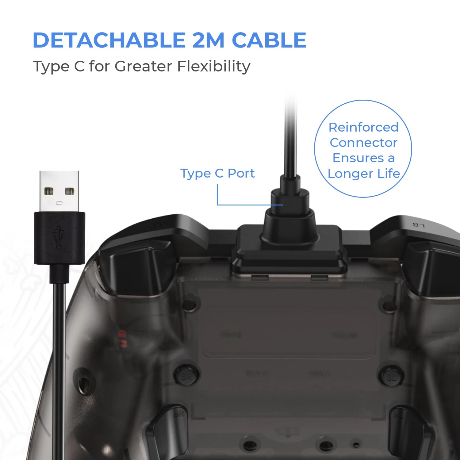 EvoFox Elite X Wired Gaming Controller for PC with 2 Programmable Macro Back Buttons, Adjustable Dual Vibration Motors,Turbo Mode,Analog Triggers, High Precision joysticks,Low Latency Plug and Play,Translucent Shell Controller for pc - Image 5