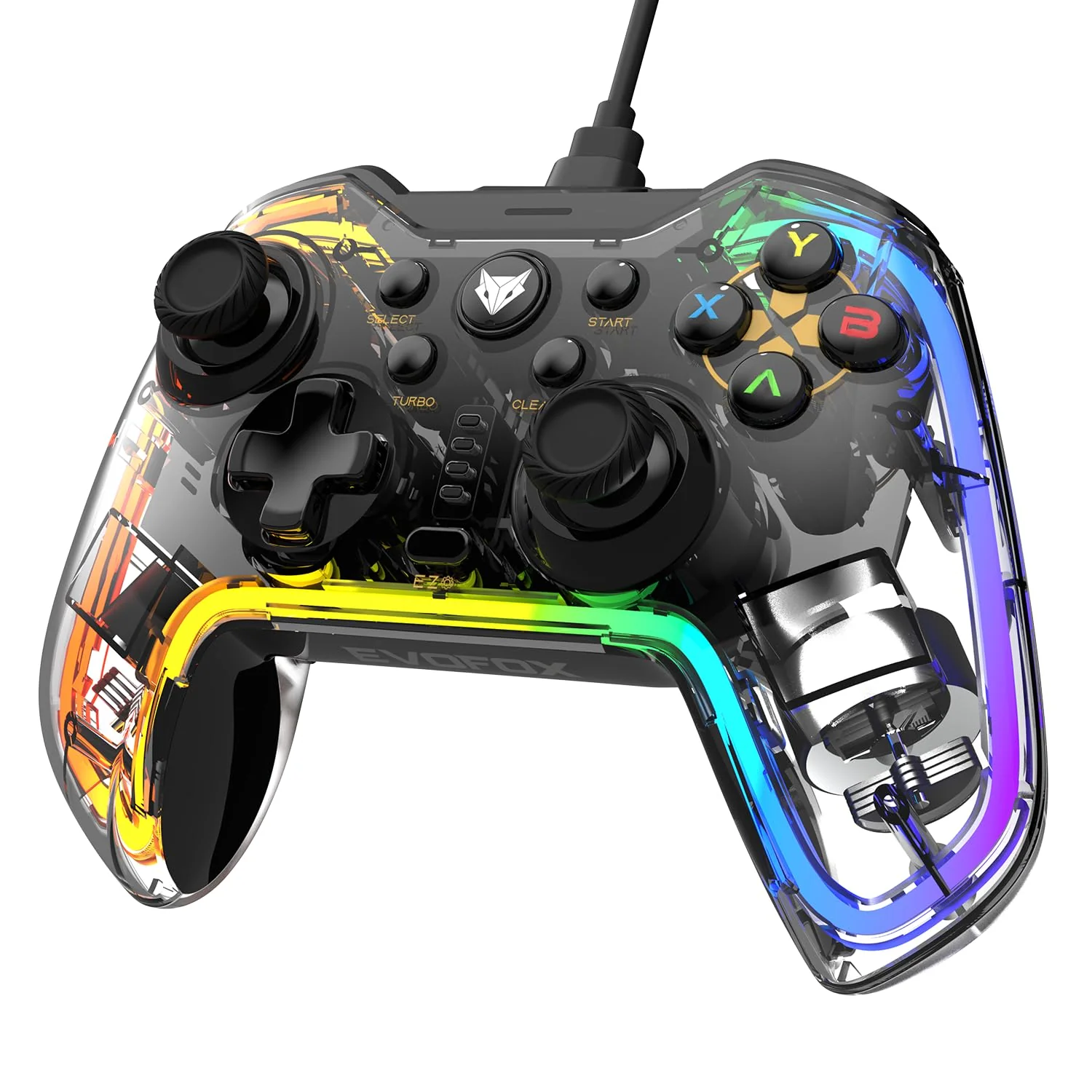 EvoFox Elite X Wired Gaming Controller for PC with 2 Programmable Macro Back Buttons, Adjustable Dual Vibration Motors,Turbo Mode,Analog Triggers, High Precision joysticks,Low Latency Plug and Play,Translucent Shell Controller for pc - Image 7