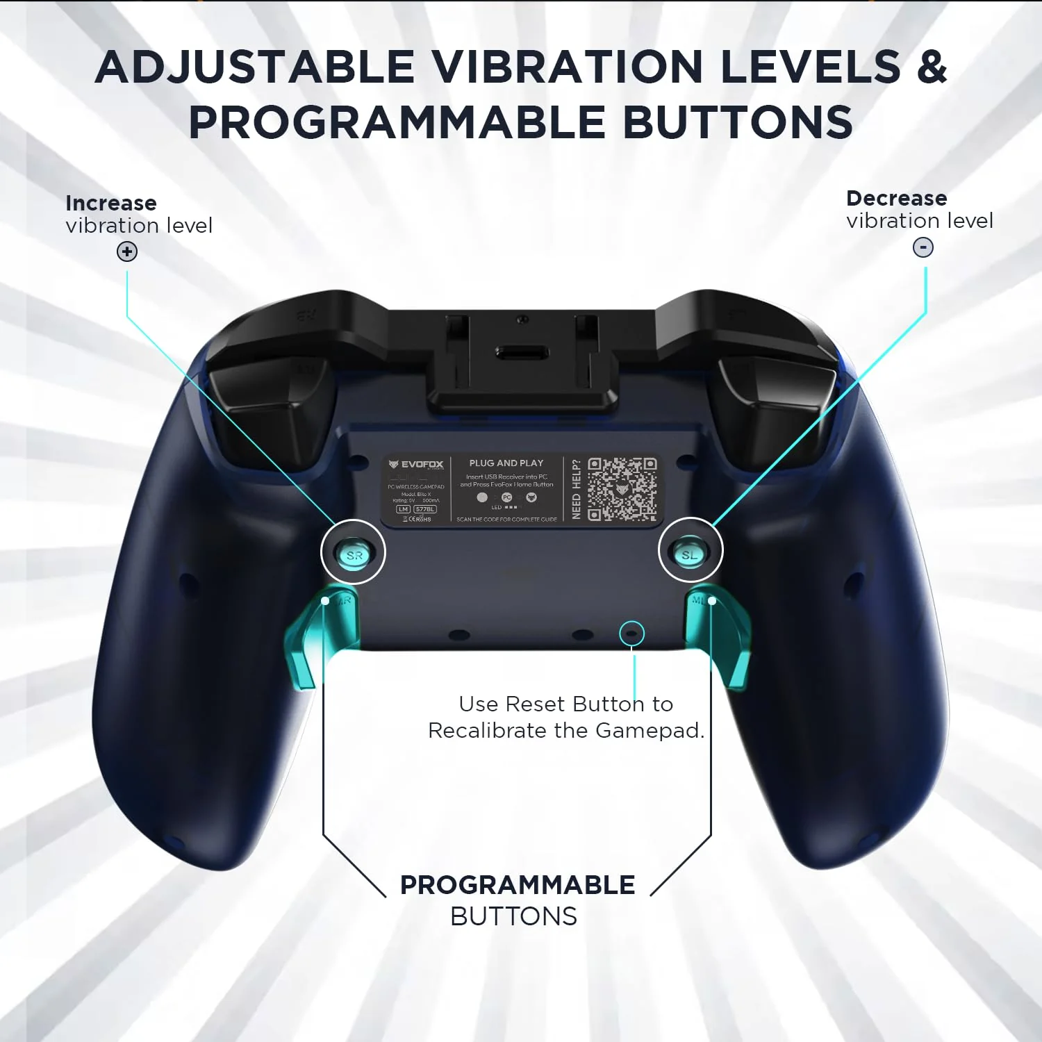 EvoFox Elite X Wireless Gaming Controller for PC with 2 Programmable Macro Back Buttons (Without Receiver) - Image 4