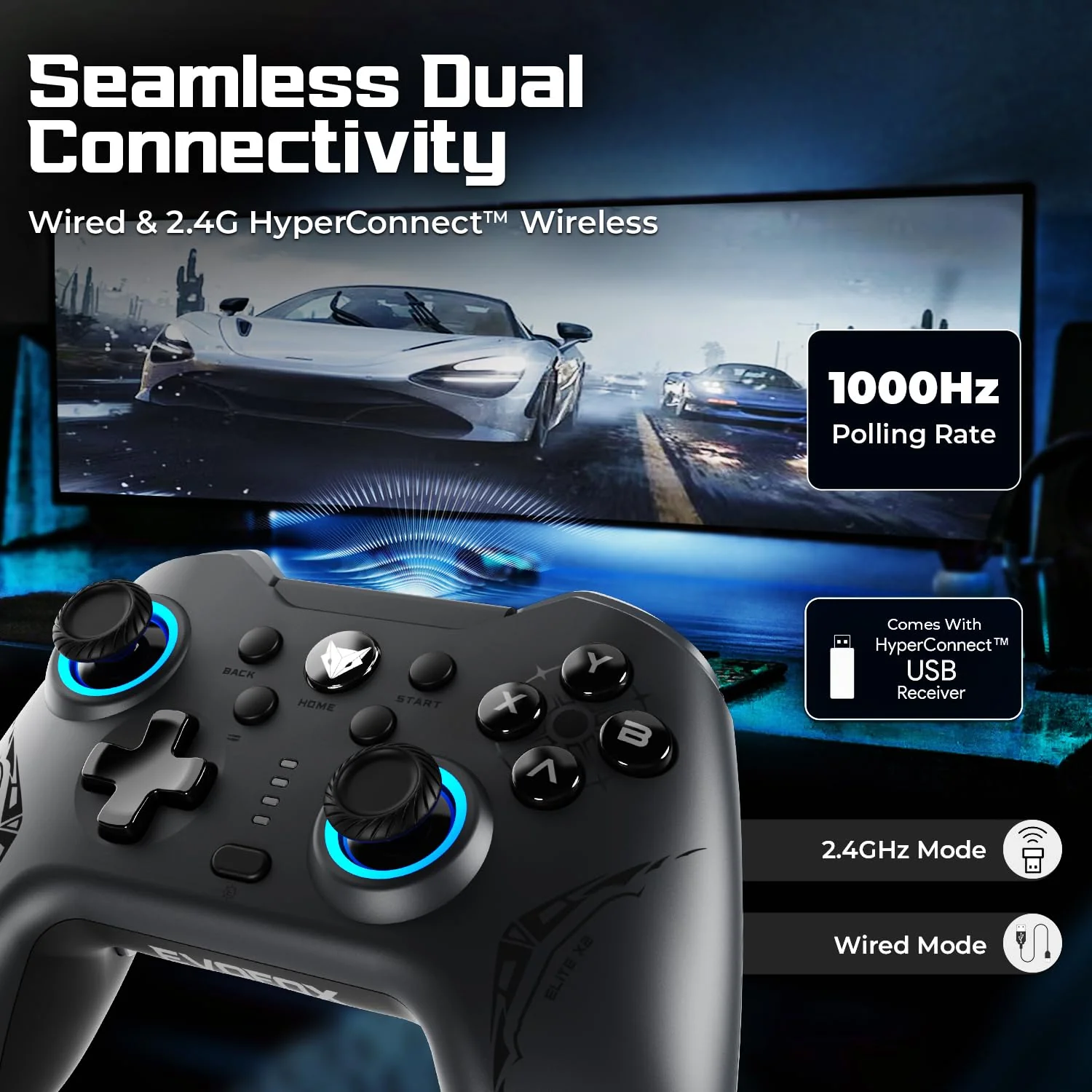 EvoFox Elite X2 Wireless Gaming Controller For PC with 1000Hz Polling Rate (Without Receiver) - Image 4