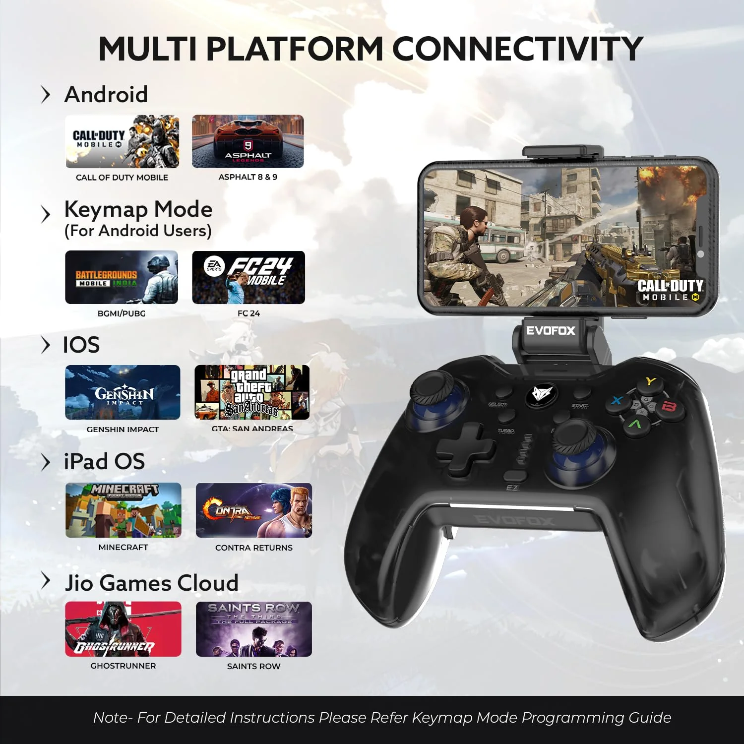 EvoFox Go Smartphone Bluetooth Gamepad for iPhones, iPads & Android | 2 Macro Back Buttons, Dual Vibration Motors, Turbo Mode, Analog Triggers, High Precision Joysticks | Android KeyMap Mode - Image 5