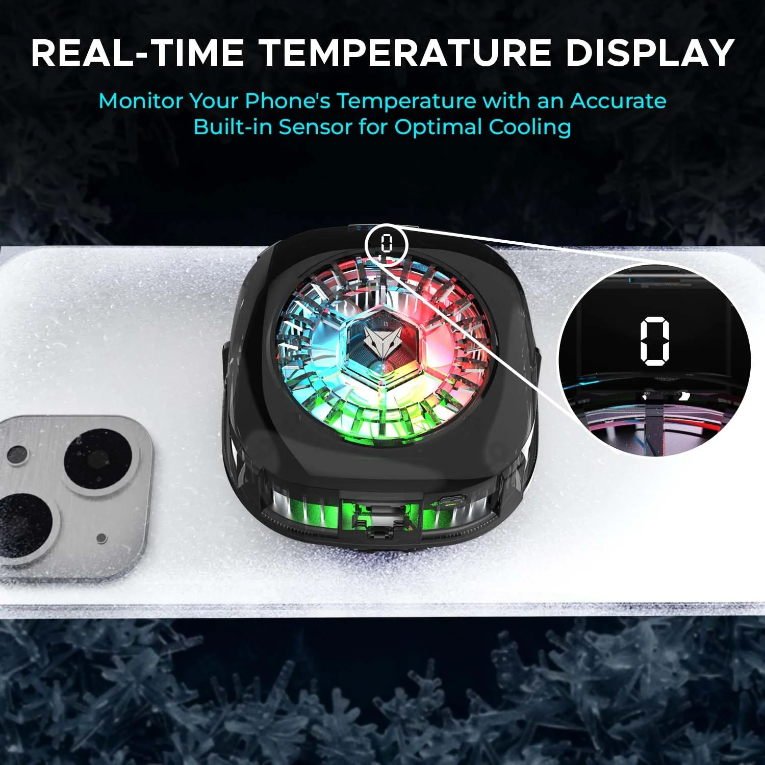 EvoFox Hailstone 2 18W Phone Cooler for Gaming, 2 in 1 [MagSafe+Clamp] Mounting | Instant Cooling, Semiconductor Tech Enhanced Refrigeration Chip Reaches 0°C|7-Blade 6000 RPM | RGB | Type-C & Display - Image 5