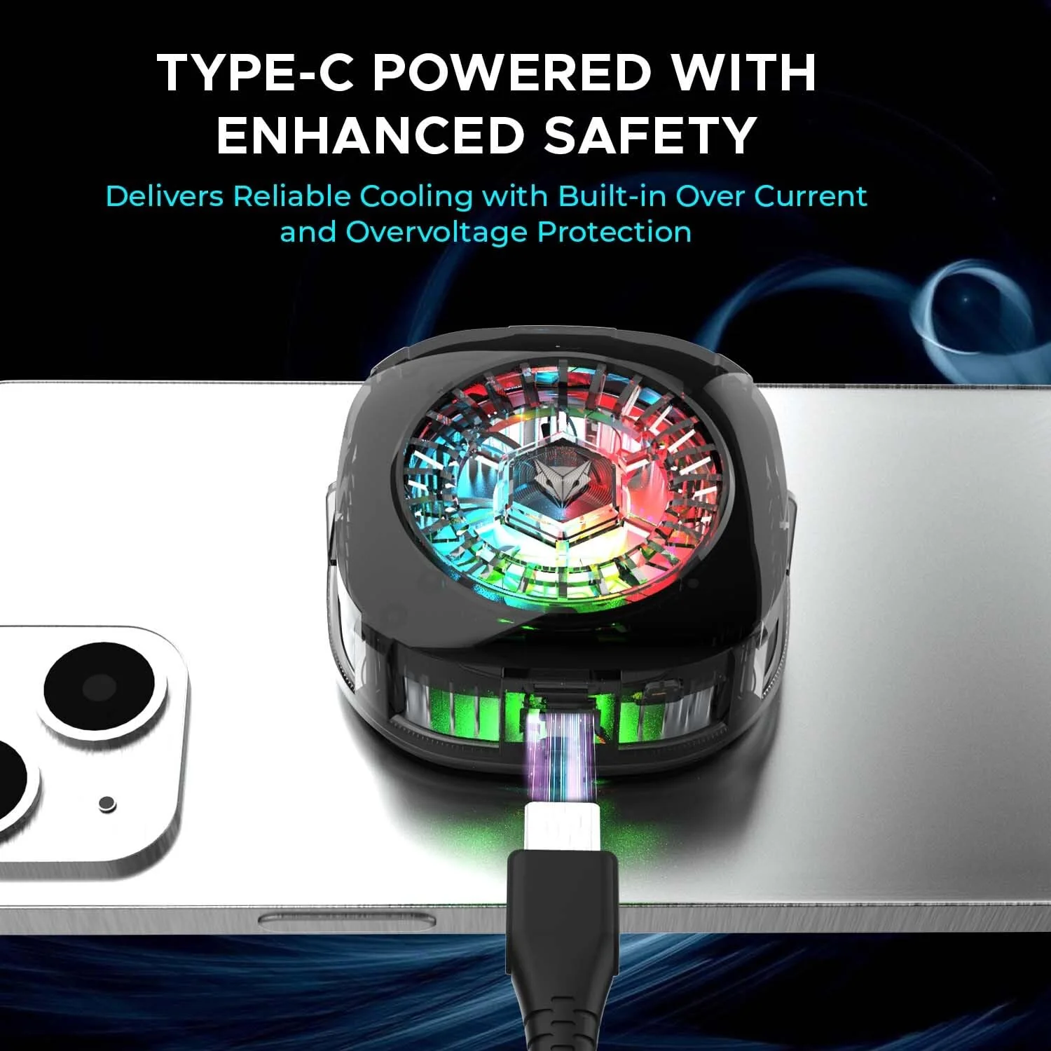 EvoFox Hailstone 2 18W Phone Cooler for Gaming, 2 in 1 [MagSafe+Clamp] Mounting | Instant Cooling, Semiconductor Tech Enhanced Refrigeration Chip Reaches 0°C|7-Blade 6000 RPM | RGB | Type-C & Display - Image 6