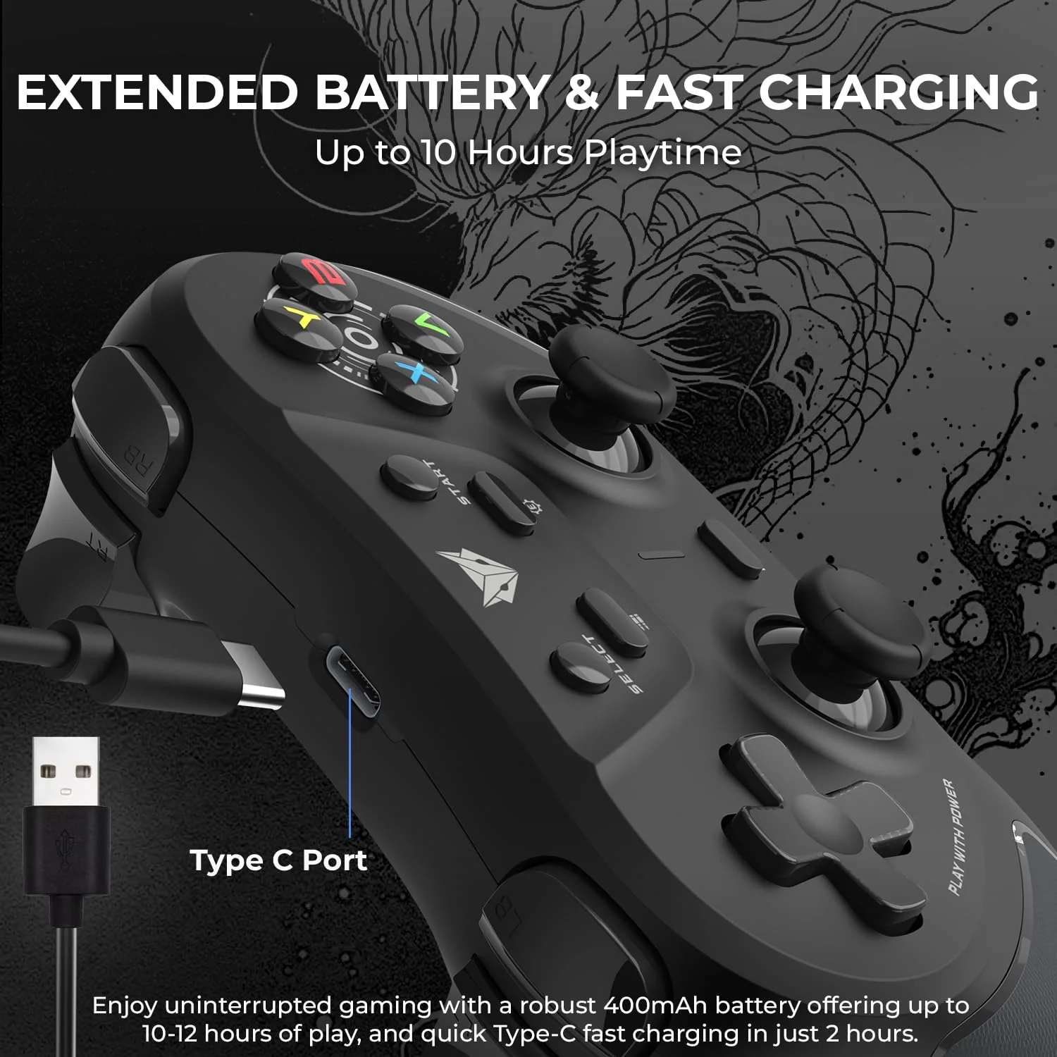 EvoFox One S Universal 3-Mode Wireless Gaming Controller, HallSenseโข Precision Joysticks, Bluetooth 5.0, 2.4GHz, Fast Type-C Charging for PC, Mobile, Android TV, PS4 & Console Gaming - Image 6