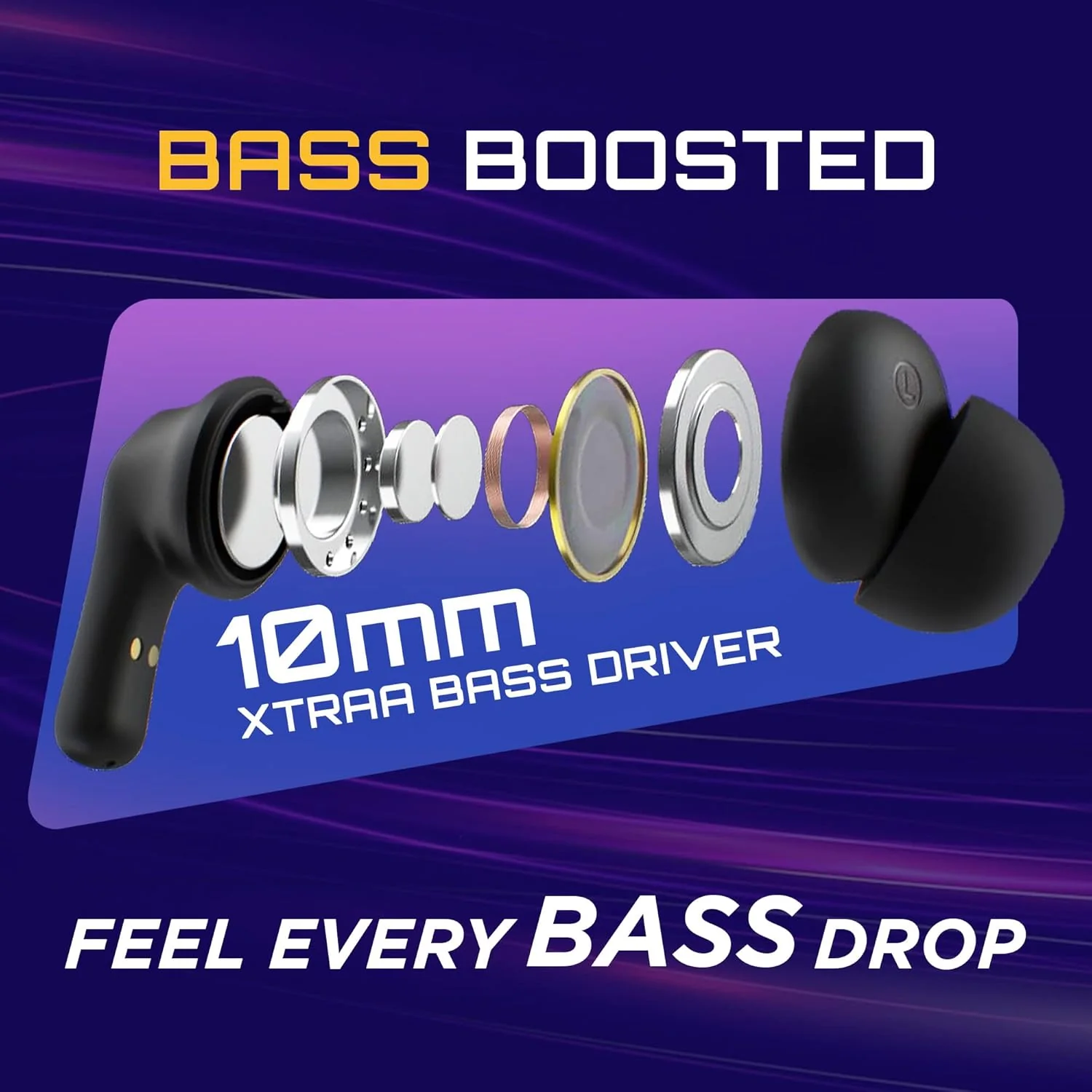 Fastrack Fpods FZ100 TWS in-Ear Earbuds with Mega 50 Hrs Playtime|Extra Deep Bass Driver|Quad Mic ENC for Clear Calls|Ultra Low 40ms Latency Gaming Mode|NitroFast Charge-200 Min in 10 Min-Black - Image 2