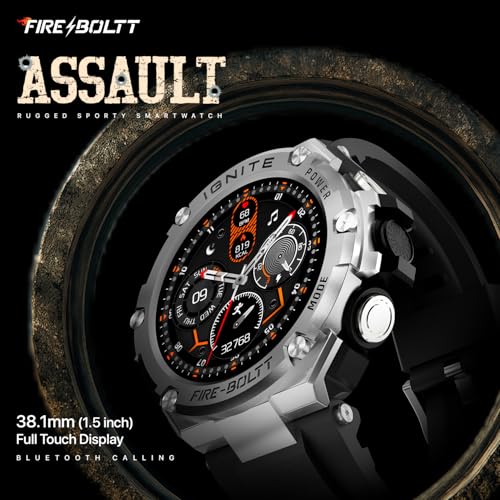 Fire-Boltt Assault Rugged Smartwatch – 1.5" HD Display, Bluetooth Calling, 600mAh Battery, Compass, Heart Rate & SpO2 Monitoring, 7-10 Days Battery Life, Heavy Metal Sports Design - Image 2