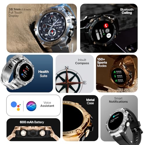 Fire-Boltt Assault Rugged Smartwatch – 1.5" HD Display, Bluetooth Calling, 600mAh Battery, Compass, Heart Rate & SpO2 Monitoring, 7-10 Days Battery Life, Heavy Metal Sports Design - Image 3