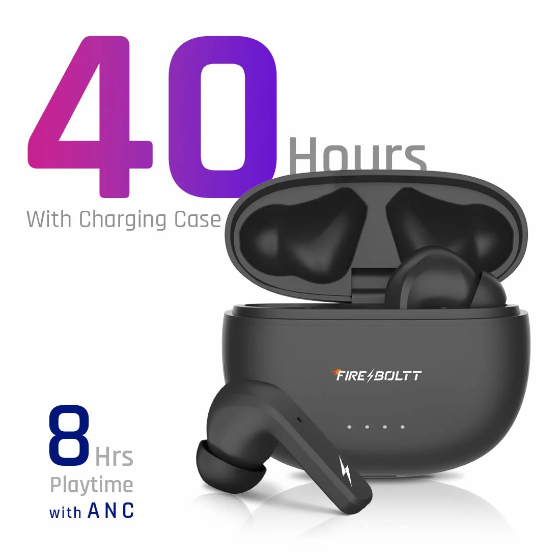 Fire-Boltt Fire Pods In Ear Earbuds Rigel With Appealing RGB Lights, Bluetooth 5.3, Mammoth 13Mm Drivers, Dual Mic ENC, 30Db ANC And Gaming Mode (Black) - Image 4