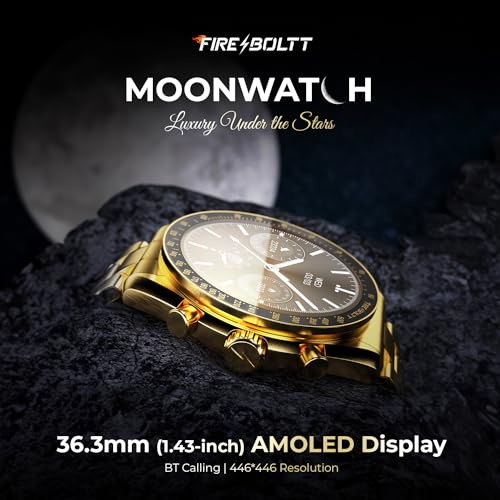 Fire-Boltt Moonwatch 36.3mm (1.43 inch) AMOLED Display, Wireless Charging, Metallic Frame, Stainless Steel Luxury Straps, Complete Health Suite, Bluetooth Calling, Sports Modes (Gold) - Image 2