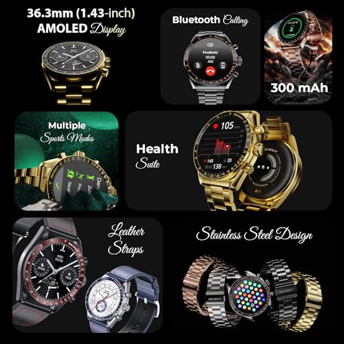 Fire-Boltt Moonwatch 36.3mm (1.43 inch) AMOLED Display, Wireless Charging, Metallic Frame, Stainless Steel Luxury Straps, Complete Health Suite, Bluetooth Calling, Sports Modes (Gold) - Image 3