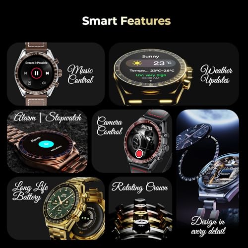 Fire-Boltt Moonwatch 36.3mm (1.43 inch) AMOLED Display, Wireless Charging, Metallic Frame, Stainless Steel Luxury Straps, Complete Health Suite, Bluetooth Calling, Sports Modes (Gold) - Image 9
