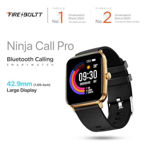 Fire-Boltt Ninja Call Pro Bluetooth Calling Smart Watch,1.69” HD Display,AI Outfit Watch Face, 2 Looks in 1 Watch, Extra Straps at ₹99, 120+ Sports Modes, Smartwatch for Men & Women (Gold Black) - Image 2