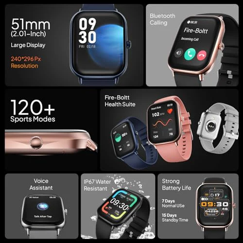 Fire-Boltt Ninja Call Pro Max Bluetooth Calling Smart Watch, 2.01" HD Display, 120+ Sports Modes, Health Suite, AI Voice Assistance, SpO2 & Heart Rate Monitor Smartwatch for Men & Women - Image 3