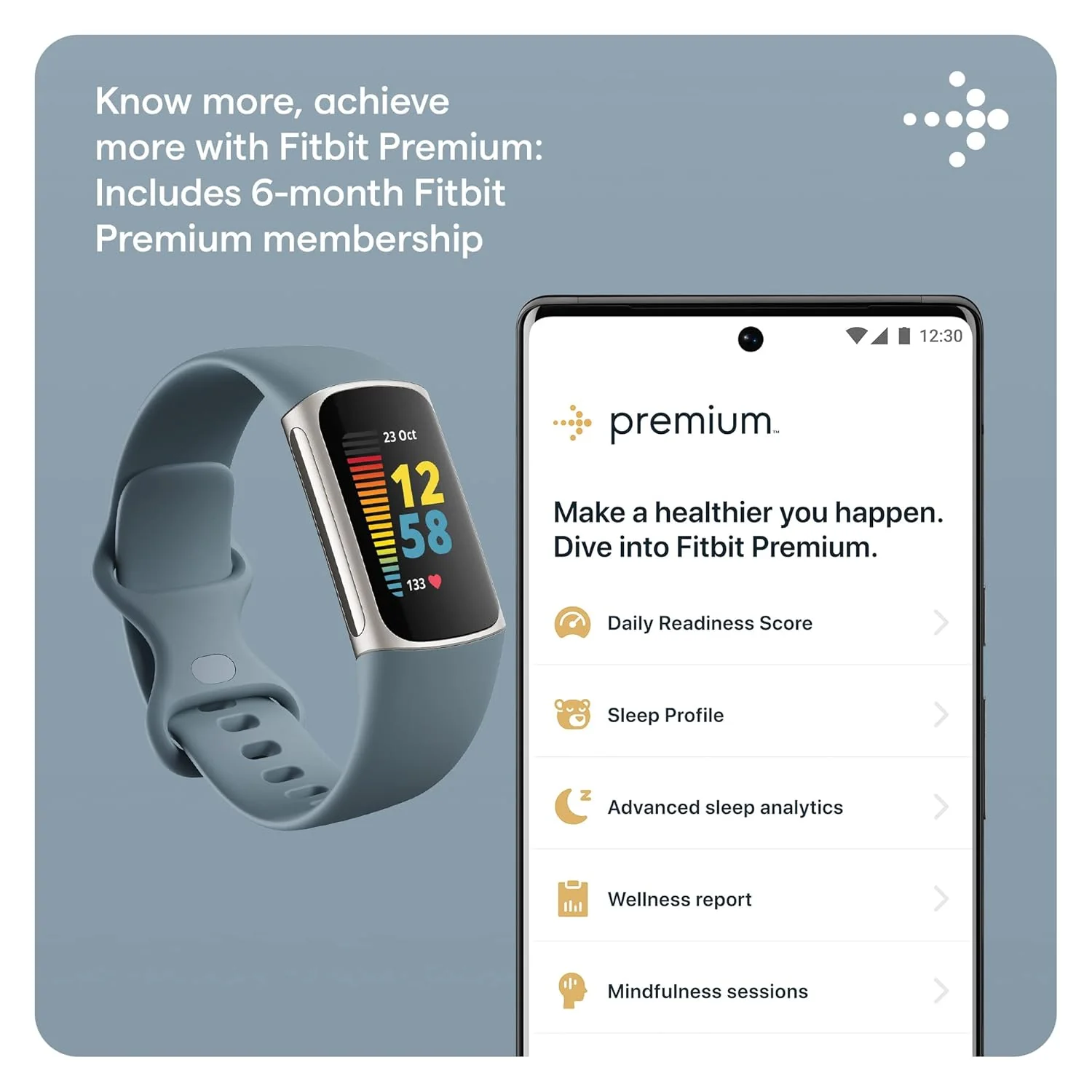 Fitbit Charge 5 Advanced Health & Fitness Tracker with Built-in GPS, Stress Management, Sleep Tools, 24/7 Heart Rate, SpO2 & More, One Size (S & L Bands Included) - Image 3