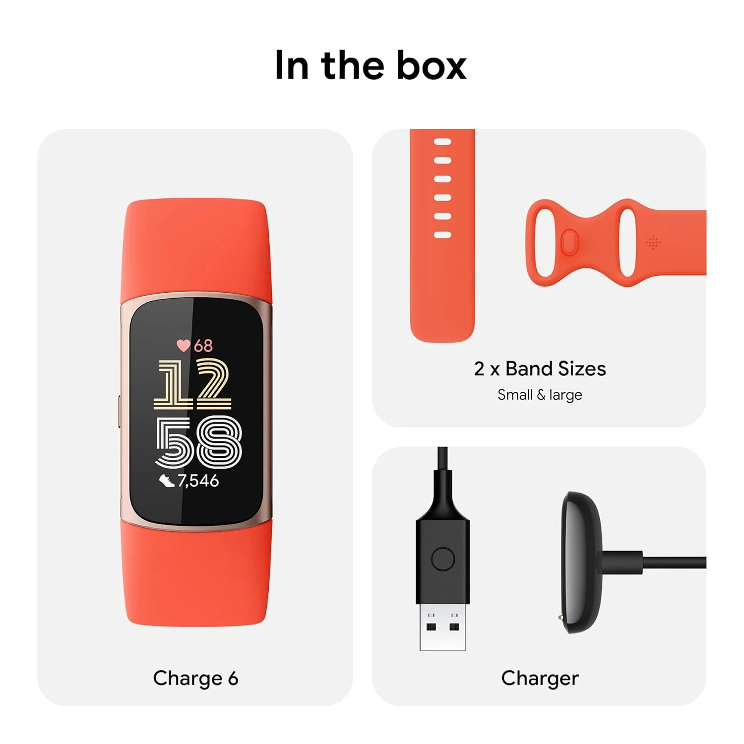 Fitbit Charge 6 Fitness Tracker with Google apps, Heart Rate on Exercise Equipment, 6-Months Premium Membership Included, GPS, Health Tools and More, Gold/Coral, One Size (S & L Bands Included) - Image 3