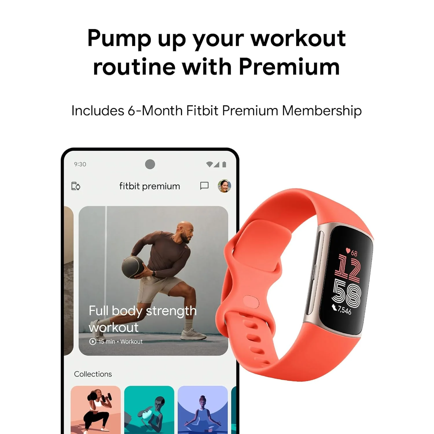 Fitbit Charge 6 Fitness Tracker with Google apps, Heart Rate on Exercise Equipment, 6-Months Premium Membership Included, GPS, Health Tools and More, Gold/Coral, One Size (S & L Bands Included) - Image 5