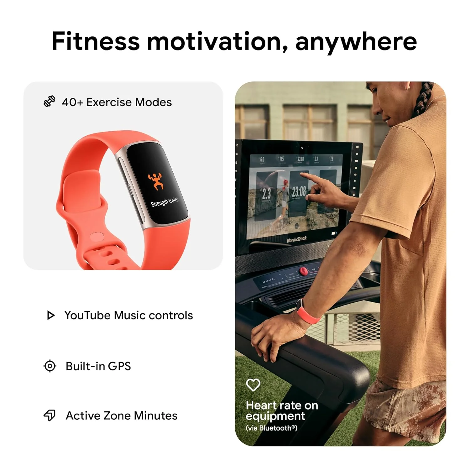 Fitbit Charge 6 Fitness Tracker with Google apps, Heart Rate on Exercise Equipment, 6-Months Premium Membership Included, GPS, Health Tools and More, Gold/Coral, One Size (S & L Bands Included) - Image 8