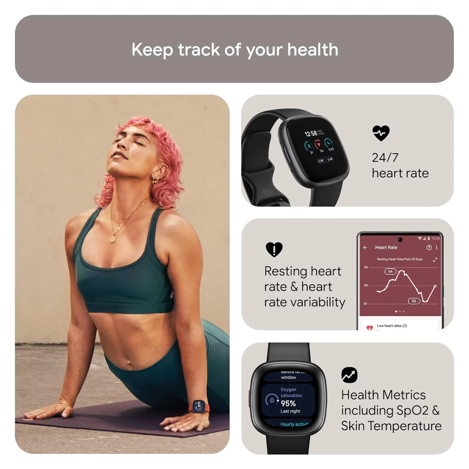 Fitbit Versa 4 Fitness Smartwatch with Daily Readiness, GPS, 24/7 Heart Rate, 40+ Exercise Modes, Sleep Tracking and more, One Size (S & L Bands Included) - Image 4