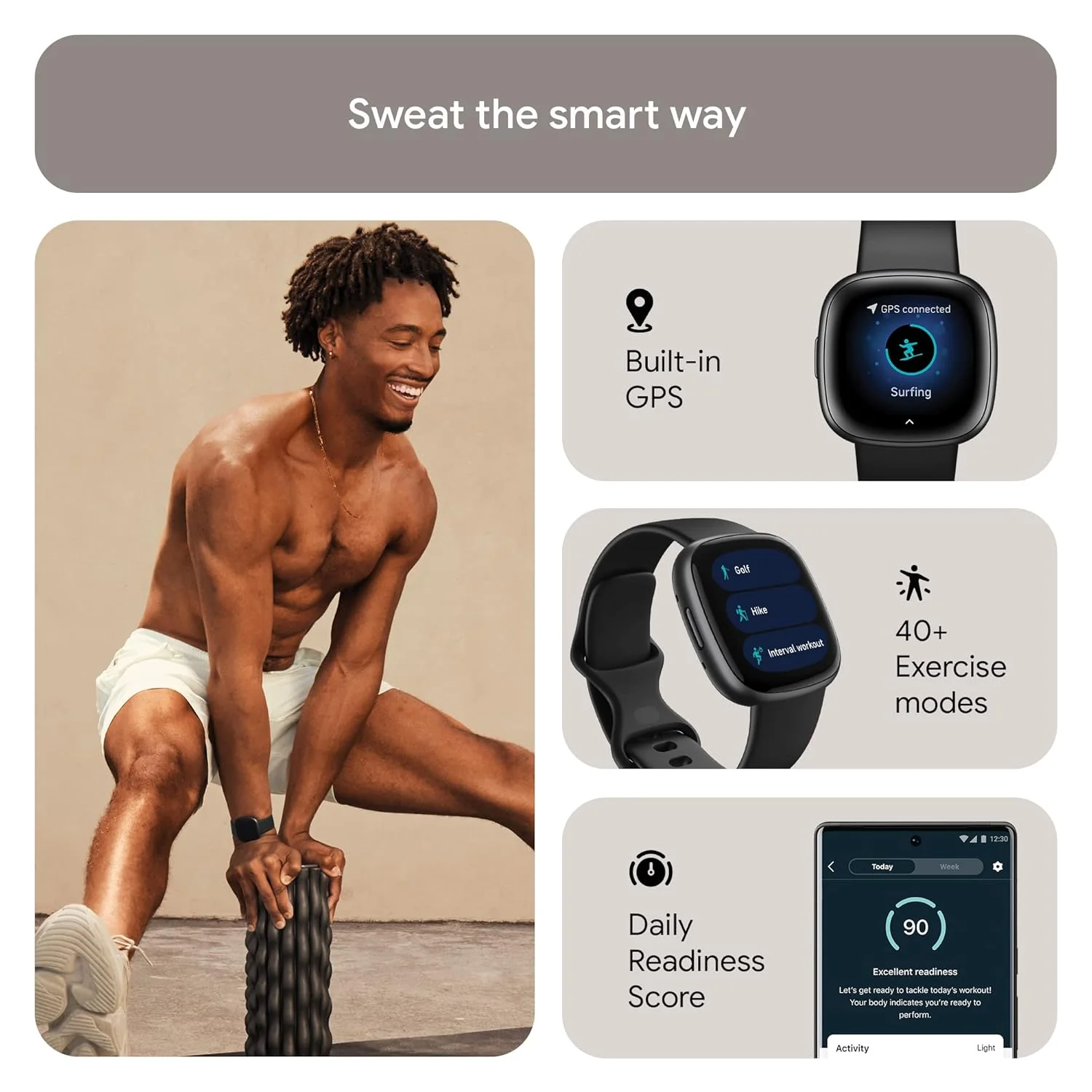 Fitbit Versa 4 Fitness Smartwatch with Daily Readiness, GPS, 24/7 Heart Rate, 40+ Exercise Modes, Sleep Tracking and more, One Size (S & L Bands Included) - Image 5