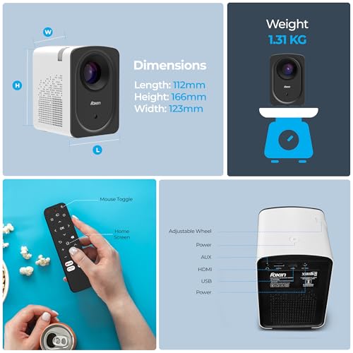 Foxin Vision 510 Smart Projector | Android 9.0 with OTT Apps | Native 720P with 4K Support | 5000 Lumens | 150 Inch Display | Wi-Fi & Bluetooth | Mini Projector for Room | 8W Speaker | White - Image 8