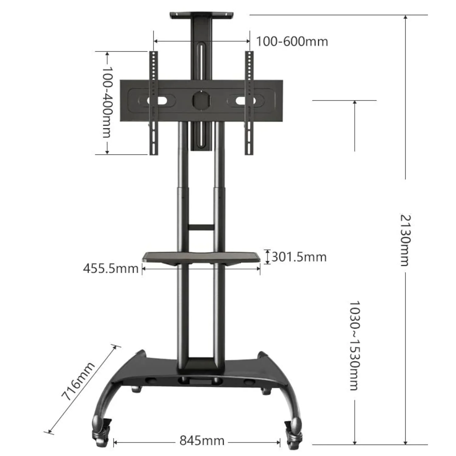 Gadget Wagon 32 - 75 inch LED TV Trolley Cart Portable Rolling Wheel Stand | VESA 600X400 mm | 45.5 kgs Load Capacity - Image 3