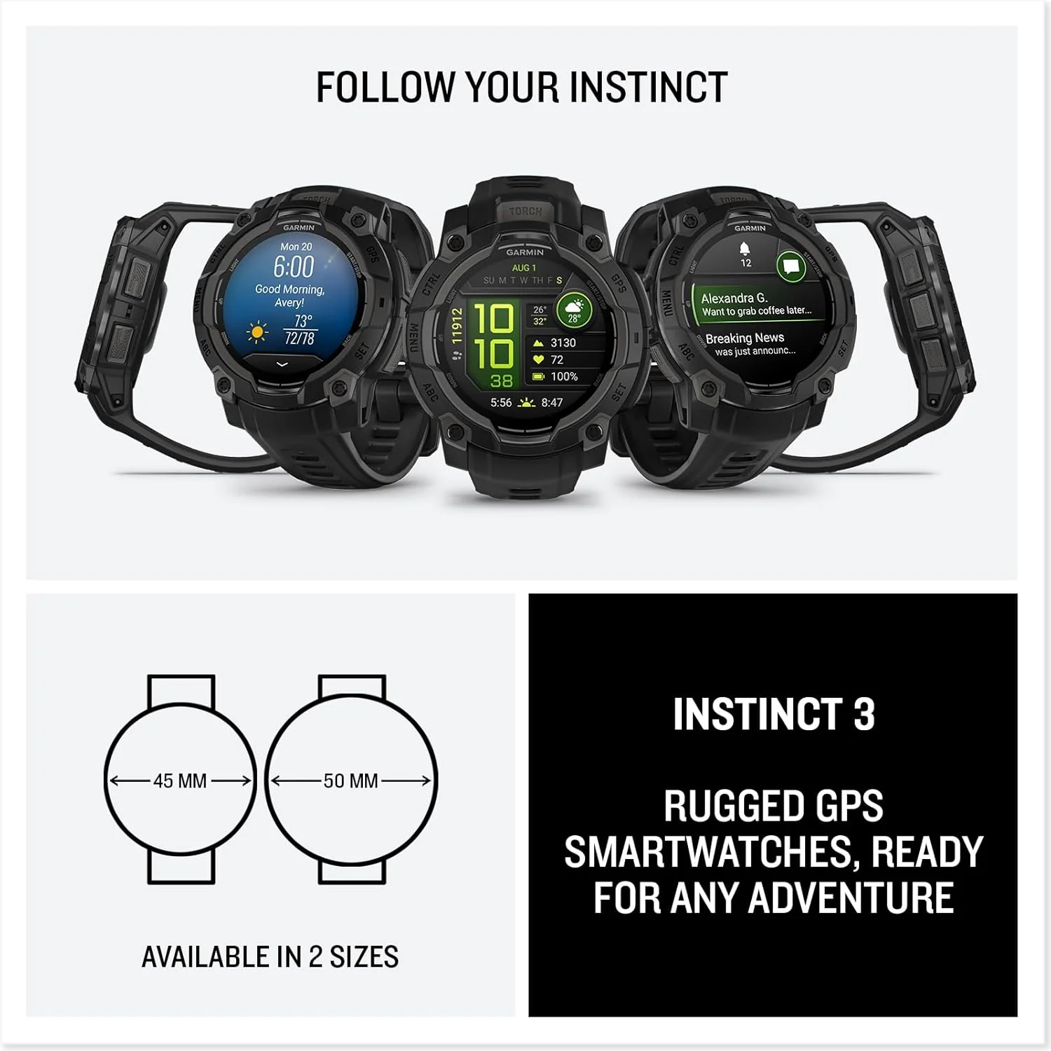 Garmin Instinct® 3, AMOLED Display, Rugged Outdoor GPS Smartwatch, Metal-Reinforced Bezel, Built-in Flashlight, Up to 18 Days of Battery Life, Black - Image 8
