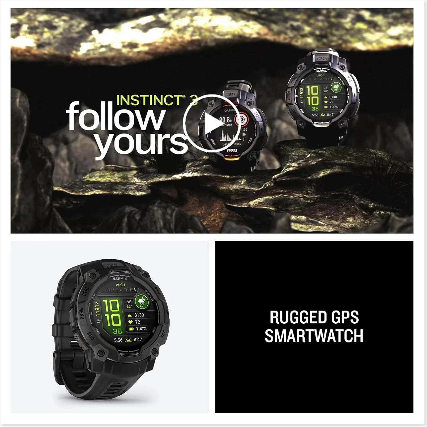 Garmin Instinct® 3, AMOLED Display, Rugged Outdoor GPS Smartwatch, Metal-Reinforced Bezel, Built-in Flashlight, Up to 18 Days of Battery Life, Black - Image 9