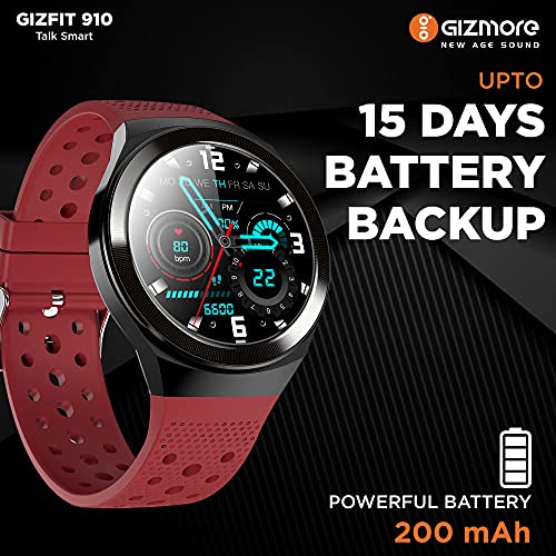 GIZMORE Gizfit 910 Full Smart Watch with in-Built Speaker Bluetooth Calling & Music, Bold Metallic Body/SpO2 and Heart Rate Monitoring, Unlimited Faces Long Battery Life & Multiple Sports Mode- Red - Image 3