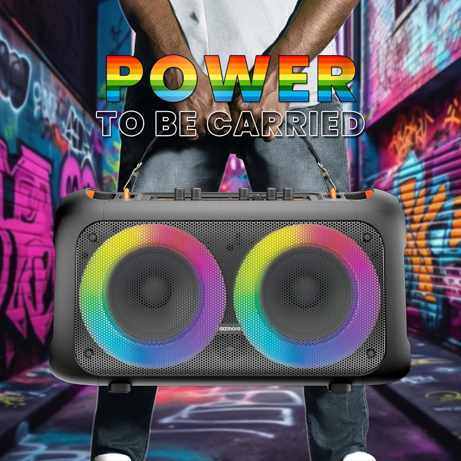 GIZMORE Trolley Speaker T3000 Drumm 60 W Bluetooth Portable Party Speaker Up to 4 hrs Playtime with Digital LED Display, RGB Lights, Multi Connectivity USB, FM, AUX, SD Card and Wireless MIC - Image 3