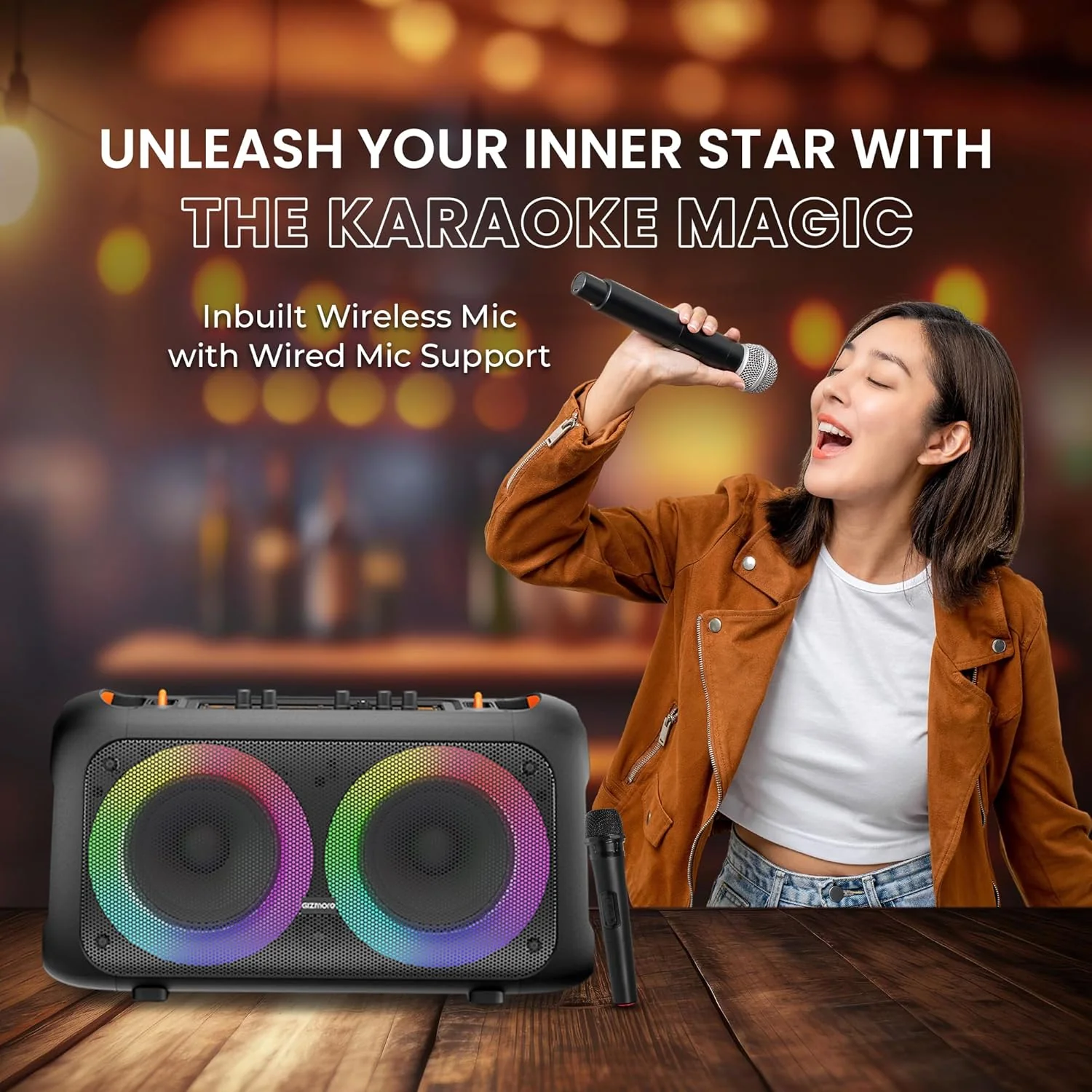 GIZMORE Trolley Speaker T3000 Drumm 60 W Bluetooth Portable Party Speaker Up to 4 hrs Playtime with Digital LED Display, RGB Lights, Multi Connectivity USB, FM, AUX, SD Card and Wireless MIC - Image 7