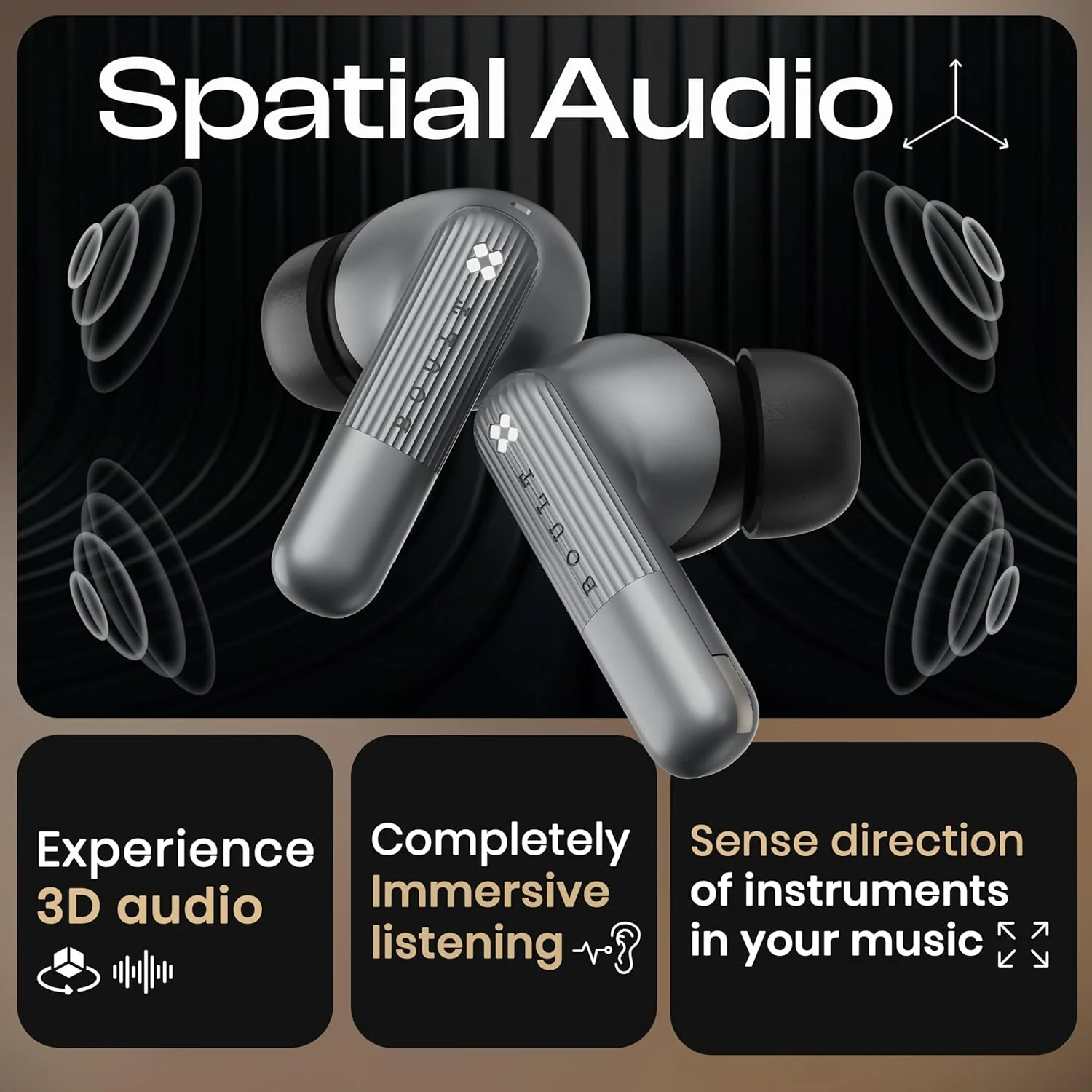 GOBOULT Klarity 3 6-Mic Hybrid ANC (Upto 50dB) in Ear Earbuds, Spatial Audio, Dual Device Pairing, 50H Playtime, Wind Noise Reduction 6 Mic Calling, Type-C Fast Charging, 13mm Bass Driver TWS (Silver) - Image 5