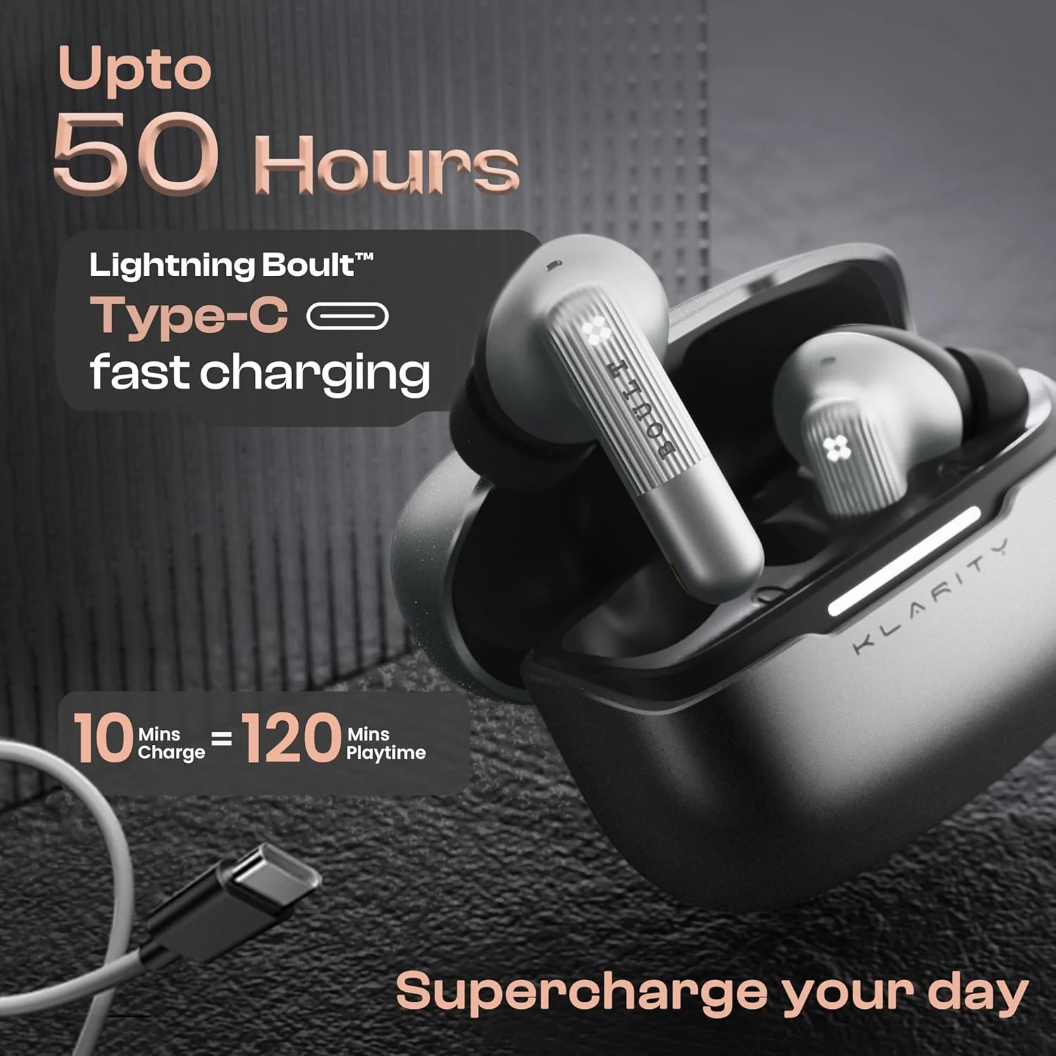 GOBOULT Klarity 3 6-Mic Hybrid ANC (Upto 50dB) in Ear Earbuds, Spatial Audio, Dual Device Pairing, 50H Playtime, Wind Noise Reduction 6 Mic Calling, Type-C Fast Charging, 13mm Bass Driver TWS (Silver) - Image 7