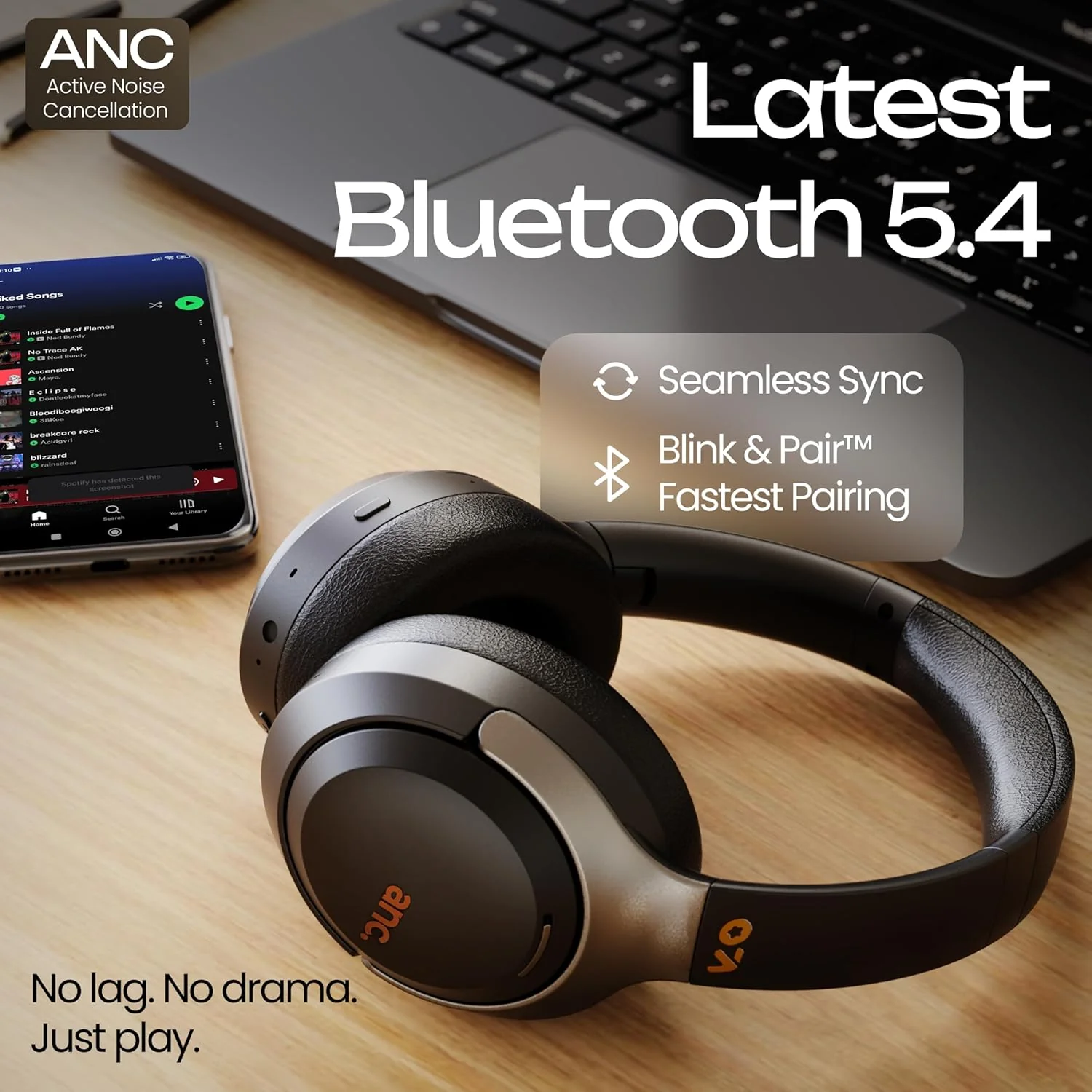 GOBOULT New Newly Launched Anchor Bluetooth Wireless Over Ear Headphones with Mic, Active Noise Cancellation, 72H Playtime, AUX, Type-C Fast Charging, 40mm Bass Drivers, ANC Headphones - Image 11
