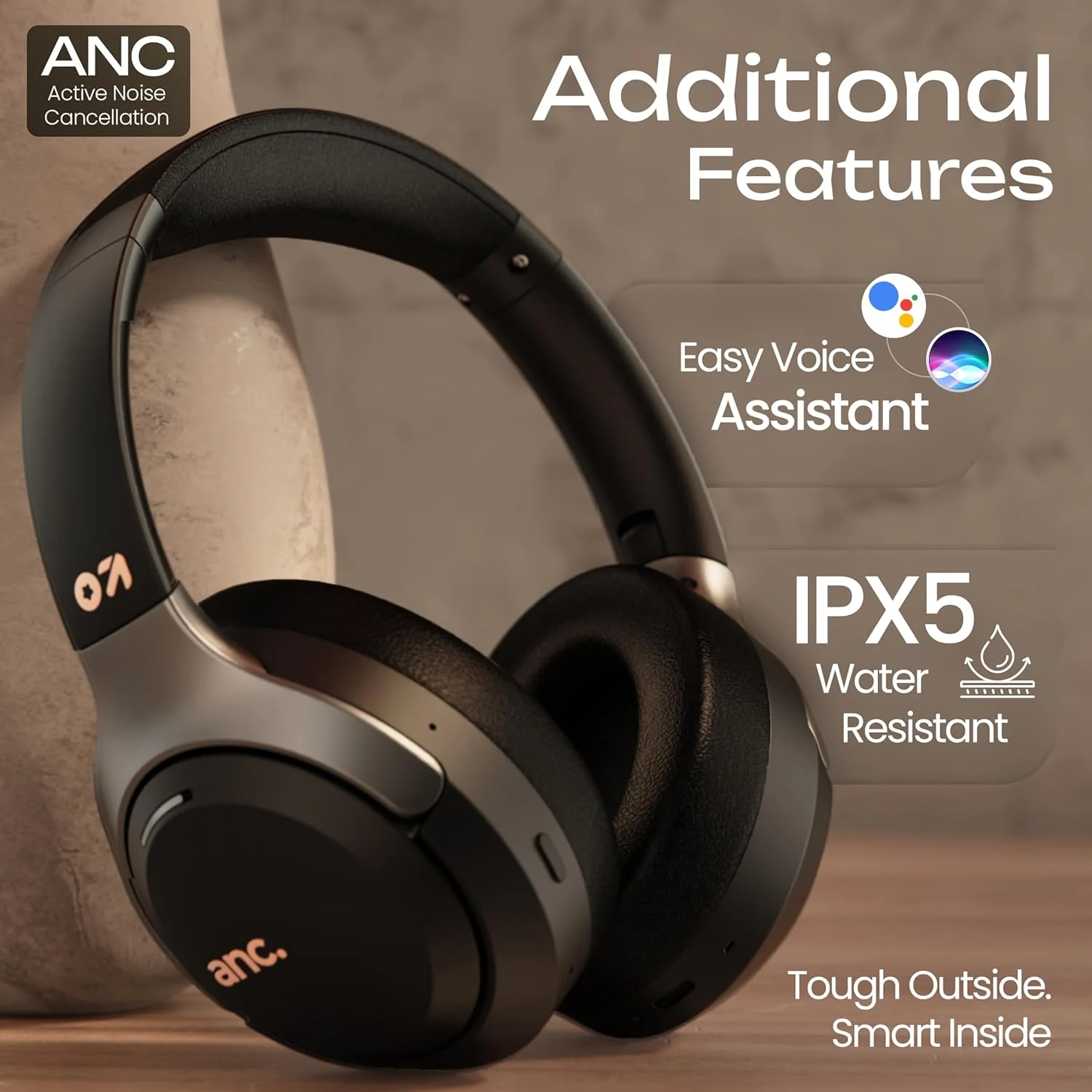 GOBOULT New Newly Launched Anchor Bluetooth Wireless Over Ear Headphones with Mic, Active Noise Cancellation, 72H Playtime, AUX, Type-C Fast Charging, 40mm Bass Drivers, ANC Headphones - Image 12