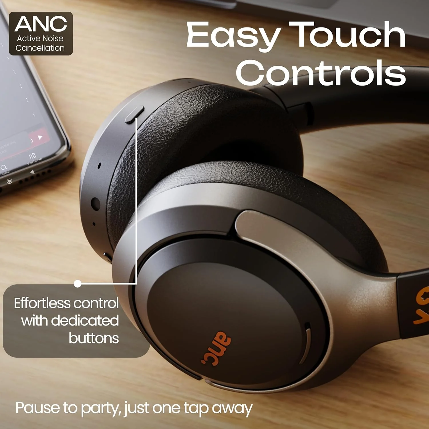 GOBOULT New Newly Launched Anchor Bluetooth Wireless Over Ear Headphones with Mic, Active Noise Cancellation, 72H Playtime, AUX, Type-C Fast Charging, 40mm Bass Drivers, ANC Headphones - Image 13