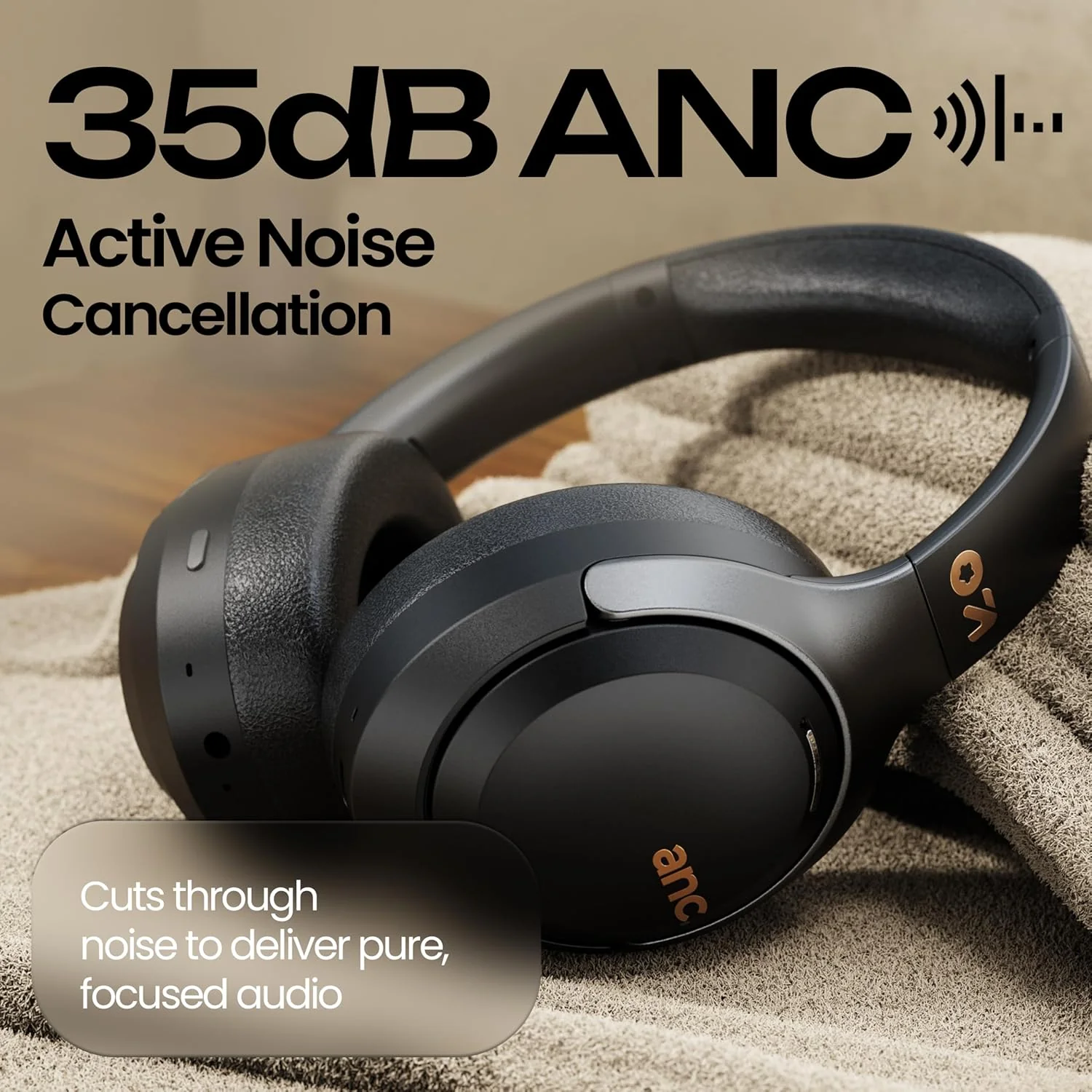 GOBOULT New Newly Launched Anchor Bluetooth Wireless Over Ear Headphones with Mic, Active Noise Cancellation, 72H Playtime, AUX, Type-C Fast Charging, 40mm Bass Drivers, ANC Headphones - Image 4