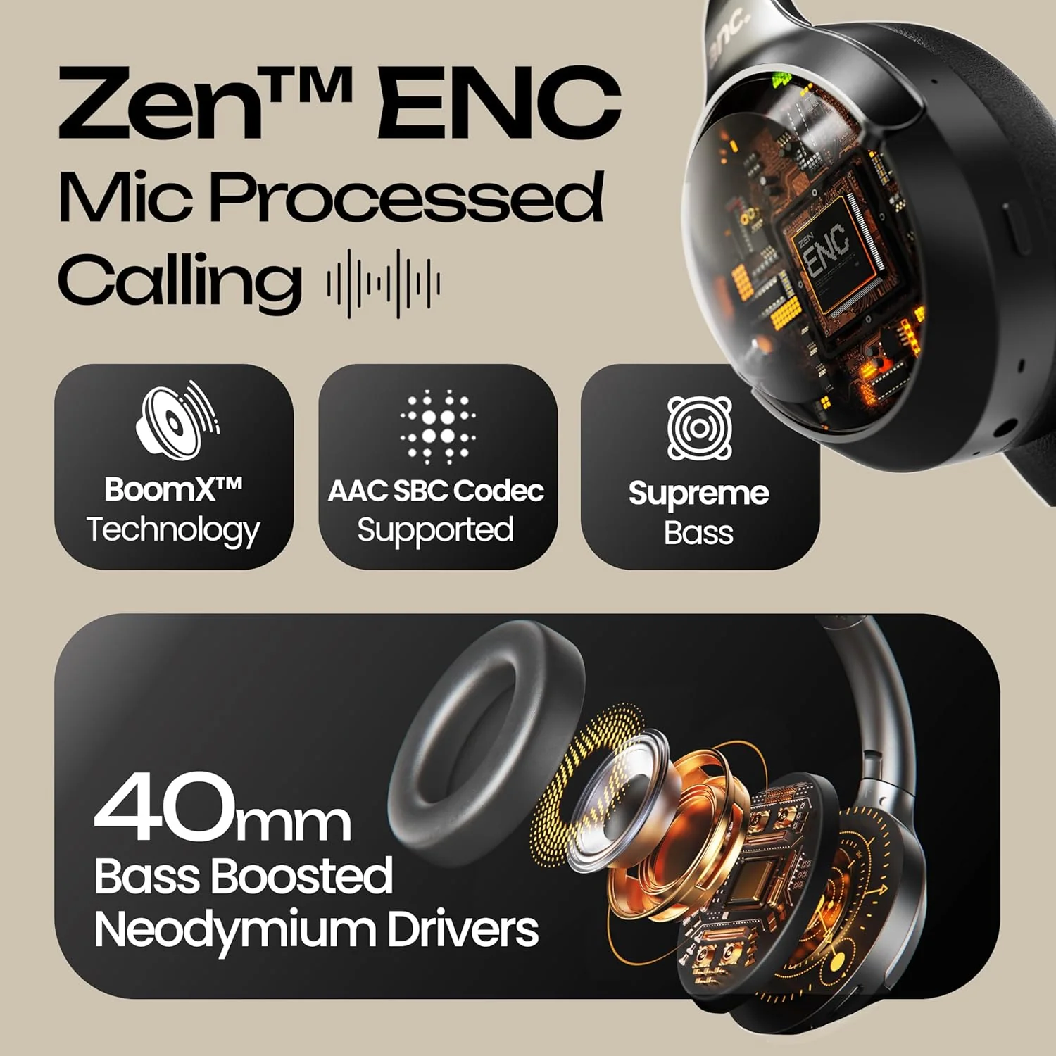 GOBOULT New Newly Launched Anchor Bluetooth Wireless Over Ear Headphones with Mic, Active Noise Cancellation, 72H Playtime, AUX, Type-C Fast Charging, 40mm Bass Drivers, ANC Headphones - Image 6