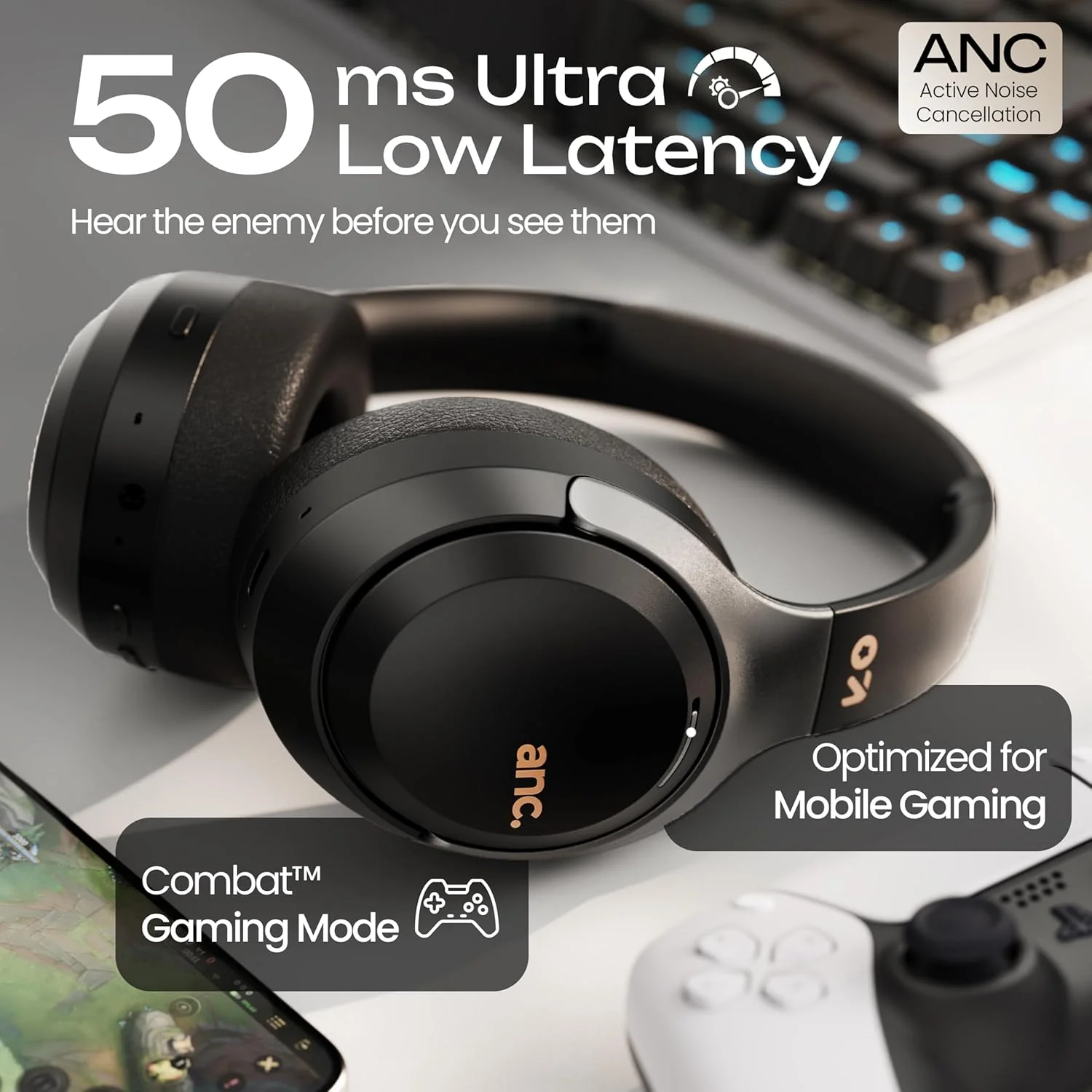 GOBOULT New Newly Launched Anchor Bluetooth Wireless Over Ear Headphones with Mic, Active Noise Cancellation, 72H Playtime, AUX, Type-C Fast Charging, 40mm Bass Drivers, ANC Headphones - Image 8
