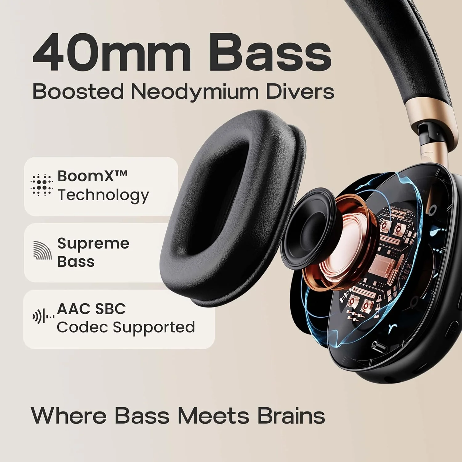 GOBOULT Newly Launched Fluid X Pro ANC Headphones BT Wireless 70H Playtime, 40mm Bass Driver, Active Noise Cancellation, Type-C Fast Charging, ANC Headphones Wireless (Raven Black) - Image 6