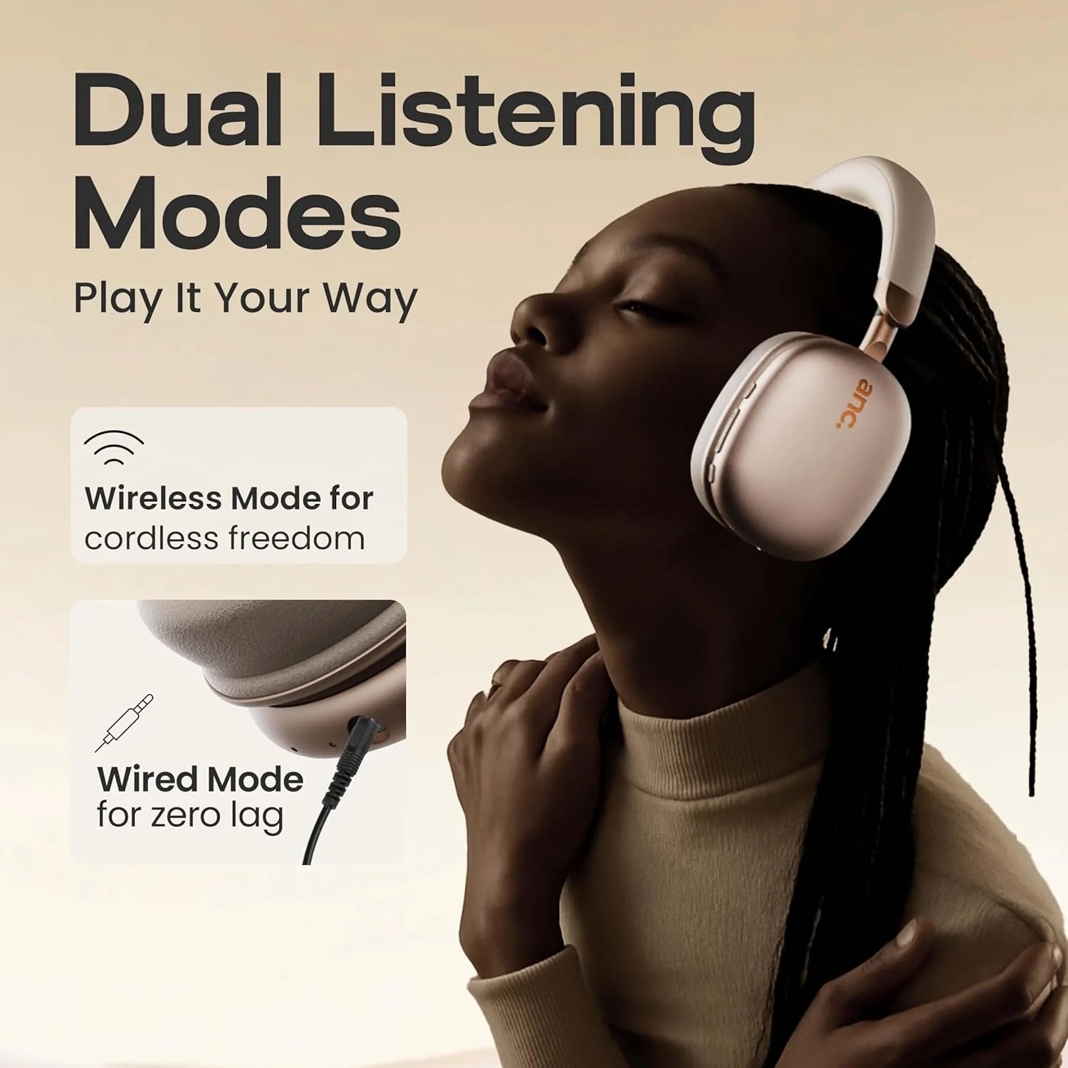 GOBOULT Newly Launched Fluid X Pro ANC Headphones BT Wireless 70H Playtime, 40mm Bass Driver, Active Noise Cancellation, Type-C Fast Charging, ANC Headphones Wireless (Raven Black) - Image 8