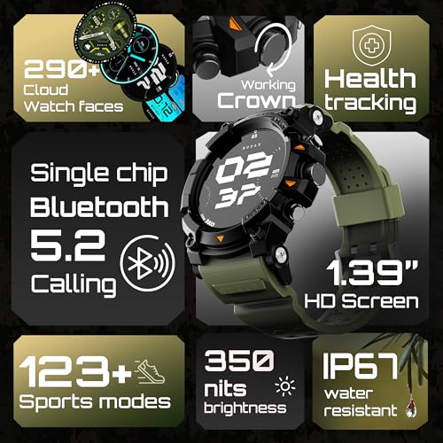 Goboult Thrux Smartwatch 1.39'' HD Display, BT Calling 5.2, 350 Nits Brightness, IP67, 290+ Watchfaces, 120+ Sports Modes,GPS Tracking, AI Voice Assistant, SpO2 Monitoring (Green) - Image 2