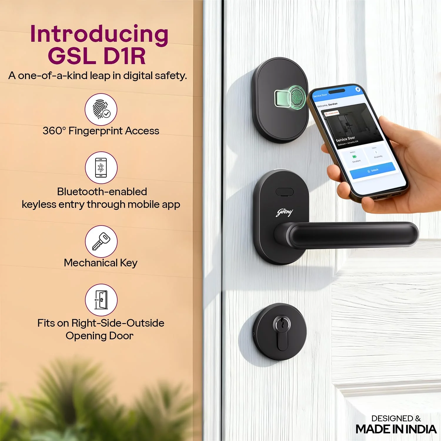 Godrej Advantis Smart Lock | GSL D1R | 3 in 1 Digital Lock I Fingerprint, Mobile App & BLE | Ideal for Right-Hand, Outside Opening Doors I 3-Yrs Warranty I Made in India - Image 3