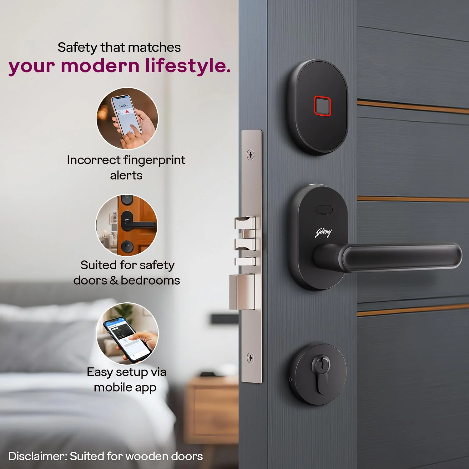 Godrej Advantis Smart Lock | GSL D1R | 3 in 1 Digital Lock I Fingerprint, Mobile App & BLE | Ideal for Right-Hand, Outside Opening Doors I 3-Yrs Warranty I Made in India - Image 5