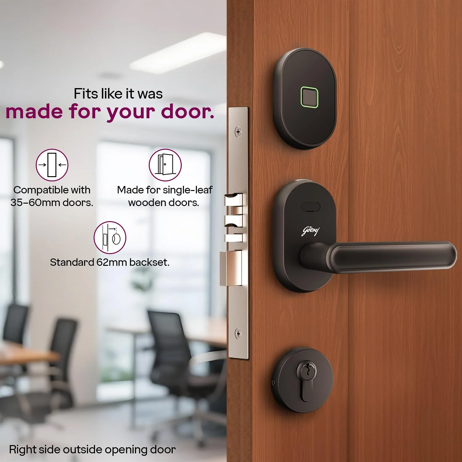 Godrej Advantis Smart Lock | GSL D1R | 3 in 1 Digital Lock I Fingerprint, Mobile App & BLE | Ideal for Right-Hand, Outside Opening Doors I 3-Yrs Warranty I Made in India - Image 8