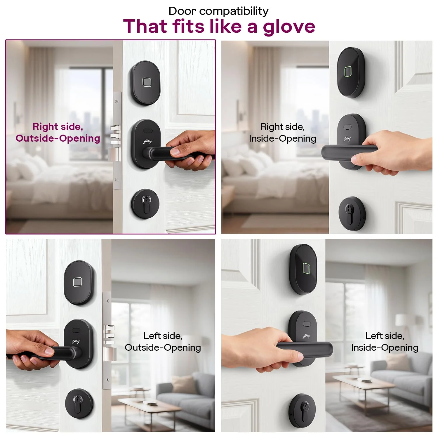 Godrej Advantis Smart Lock | GSL D1R | 3 in 1 Digital Lock I Fingerprint, Mobile App & BLE | Ideal for Right-Hand, Outside Opening Doors I 3-Yrs Warranty I Made in India - Image 9