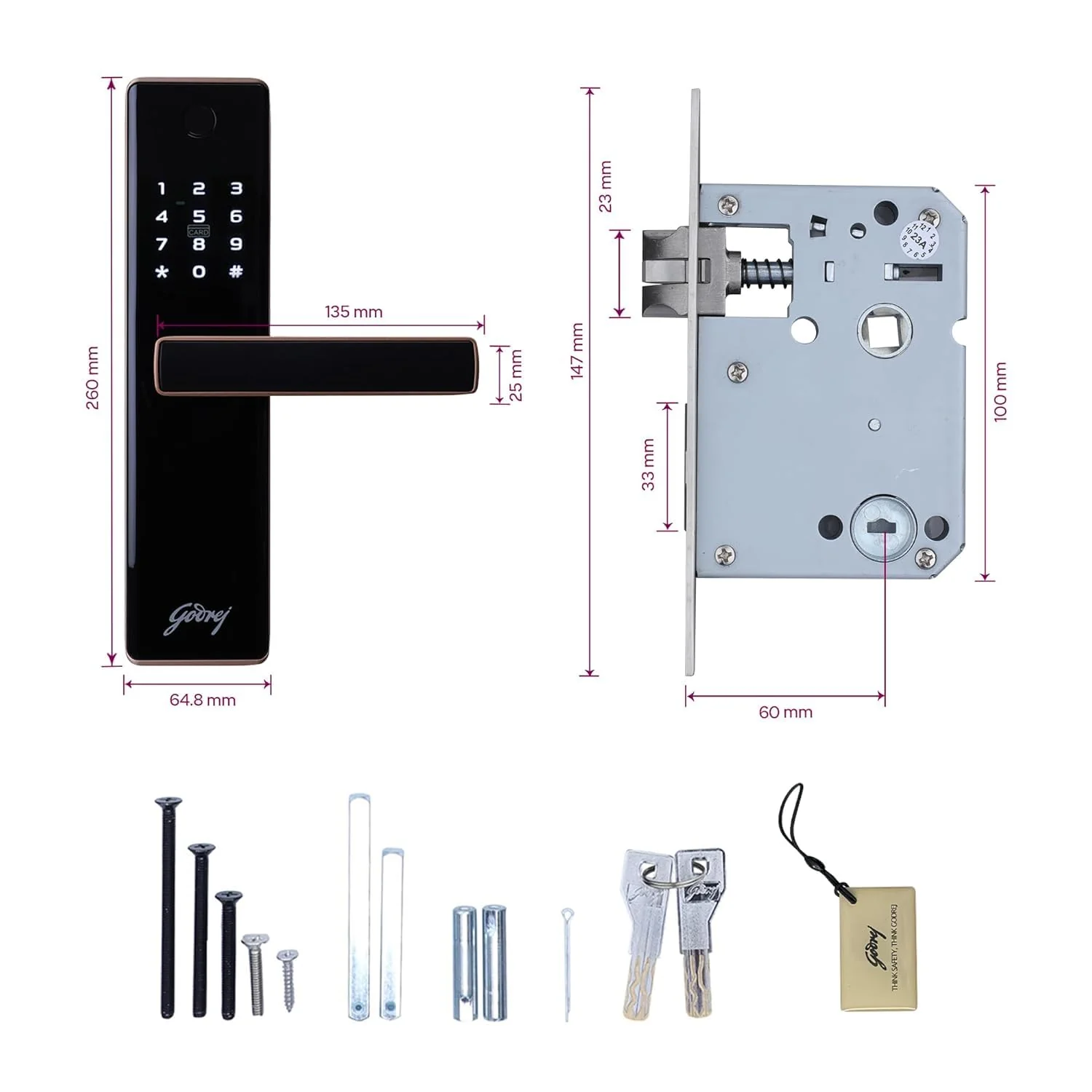Godrej Digital Lock | Catus Advantage | Smart Lock for Wooden Door | 4 in 1 Access | Fingerprint | RFID | PIN Access | Mechanical Key | Rose Gold Finish | 3Years Warranty - Image 2