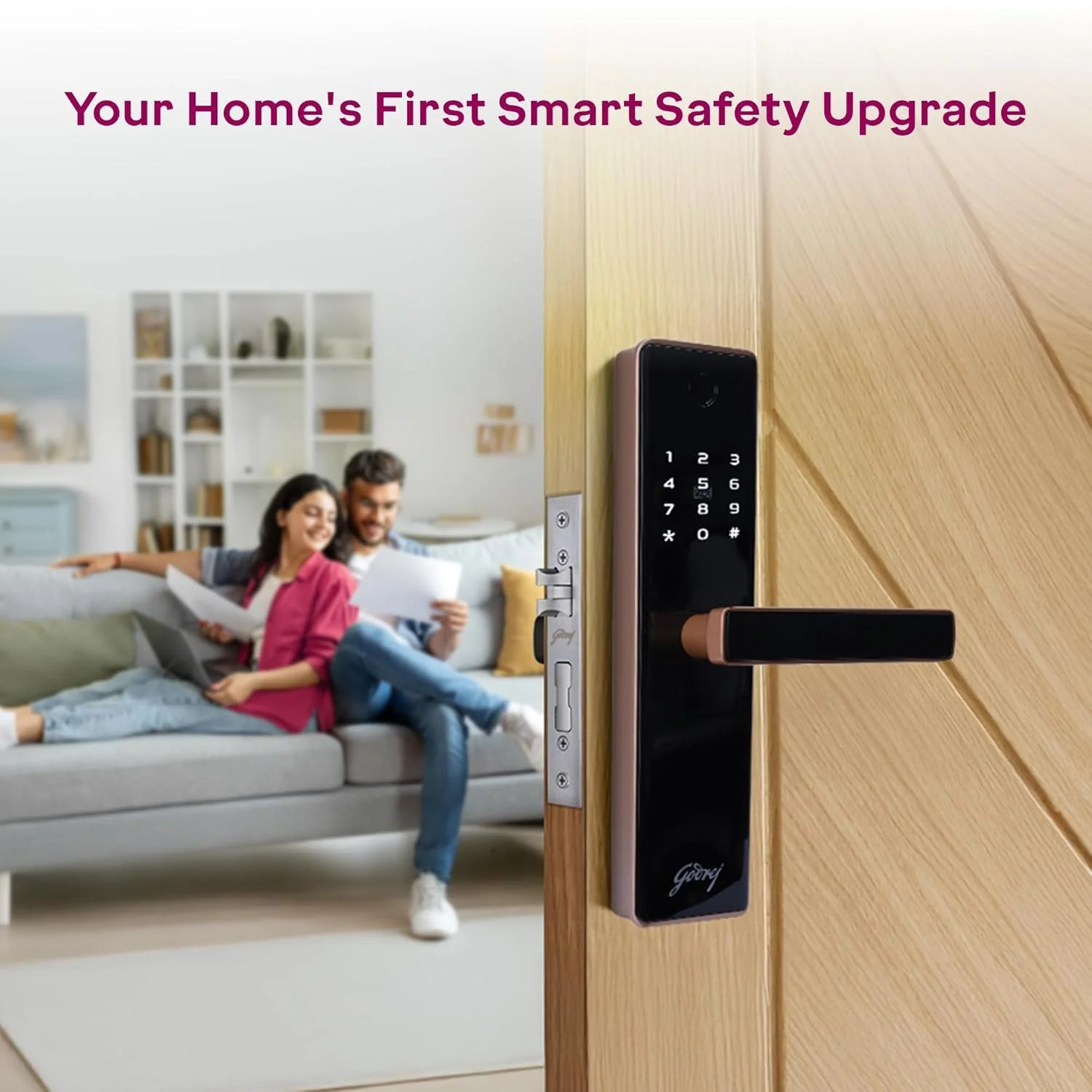 Godrej Digital Lock | Catus Advantage | Smart Lock for Wooden Door | 4 in 1 Access | Fingerprint | RFID | PIN Access | Mechanical Key | Rose Gold Finish | 3Years Warranty - Image 3