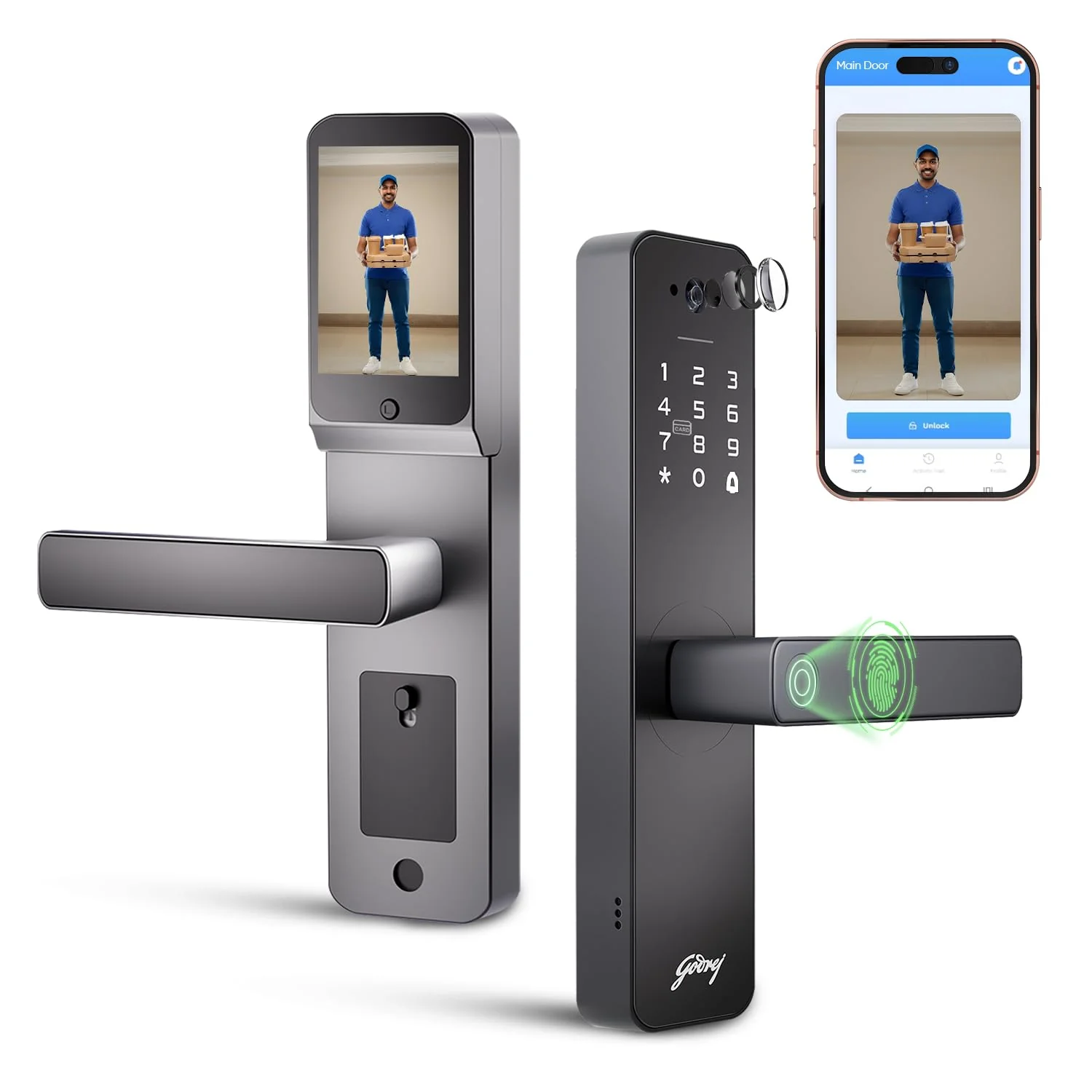 Godrej 'New Launch' Smart Lock | Neo Pro View Digital Lock for Wooden Doors with Camera, View Screen, Wi-fi | Mobile App | Built-in Doorbell I 7 in 1 Access I 3 Yr Warranty